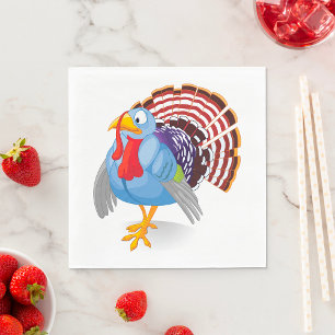 Funny Blue Cartoon Turkey with Patriotic Feathers  Napkin