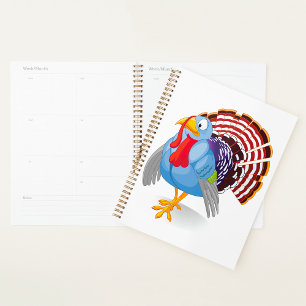 Funny Blue Cartoon Turkey with Patriotic Feathers Planner