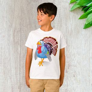 Funny Blue Cartoon Turkey with Patriotic Feathers  T-Shirt