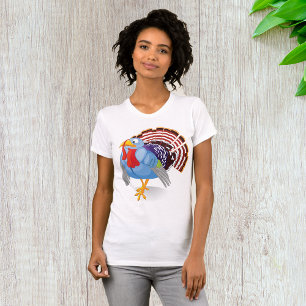 Funny Blue Cartoon Turkey with Patriotic Feathers  T-Shirt