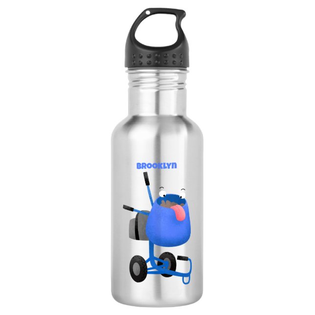 Funny blue cement mixer cartoon illustration 532 ml water bottle (Front)