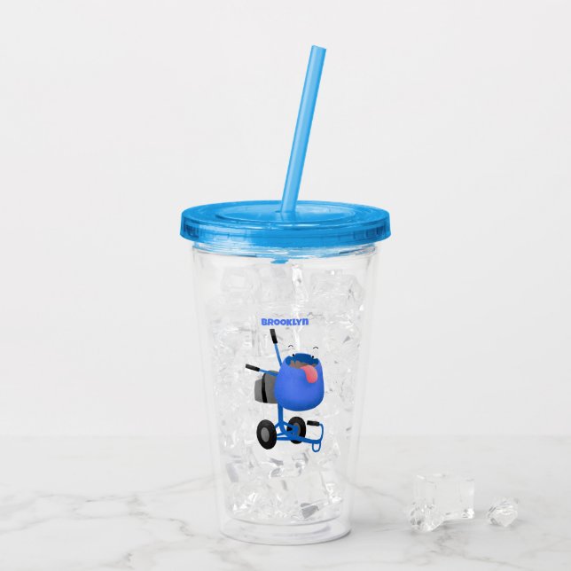 Funny blue cement mixer cartoon illustration acrylic tumbler (Back Ice)