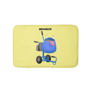Funny blue cement mixer cartoon illustration bath mat