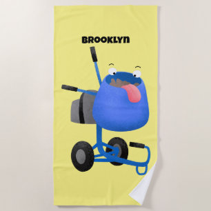 Funny blue cement mixer cartoon illustration beach towel