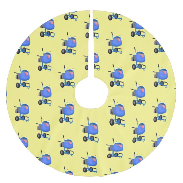 Funny blue cement mixer cartoon illustration brushed polyester tree skirt (Front)