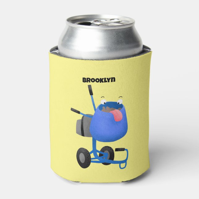 Funny blue cement mixer cartoon illustration  can cooler (Can Front)
