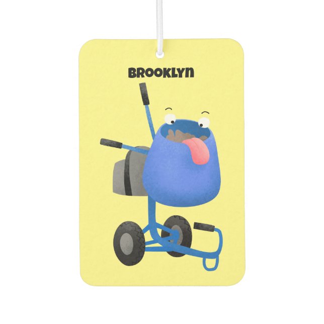 Funny blue cement mixer cartoon illustration car air freshener (Front)