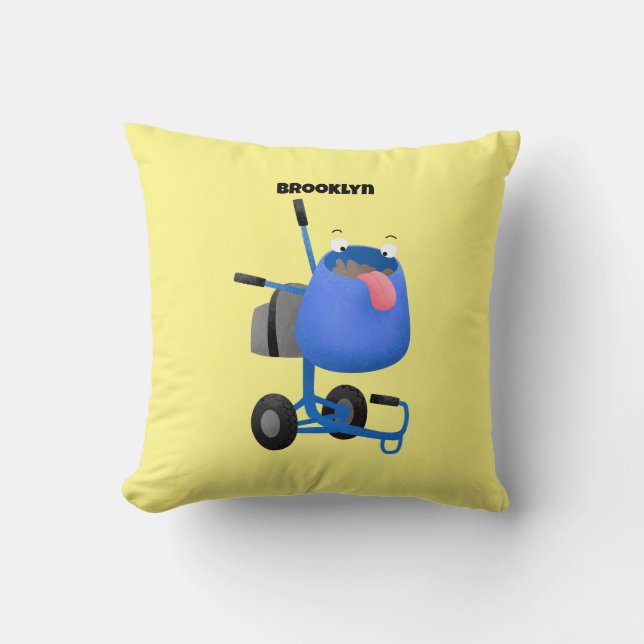 Funny blue cement mixer cartoon illustration cushion (Front)