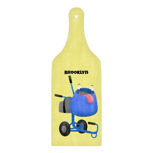 Funny blue cement mixer cartoon illustration cutting board (Front)