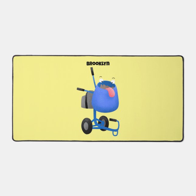 Funny blue cement mixer cartoon illustration desk mat (Front)