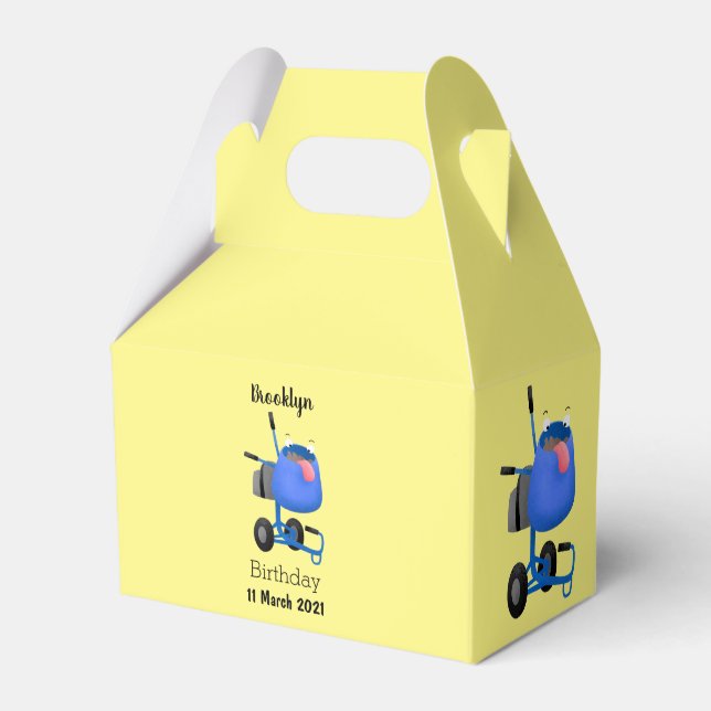 Funny blue cement mixer cartoon illustration favour box (Front Side)