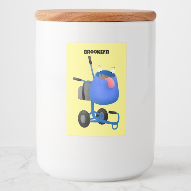 Funny blue cement mixer cartoon illustration food label (Front)