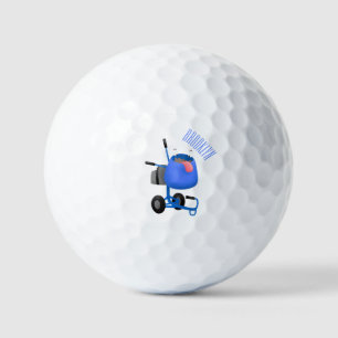 Funny blue cement mixer cartoon illustration golf balls