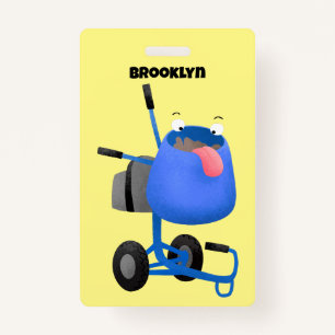 Funny blue cement mixer cartoon illustration  ID badge