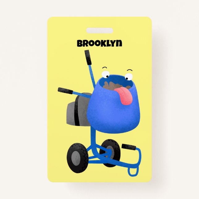 Funny blue cement mixer cartoon illustration  ID badge (Front)