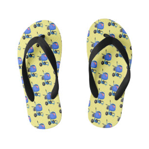 Funny blue cement mixer cartoon illustration kid's flip flops