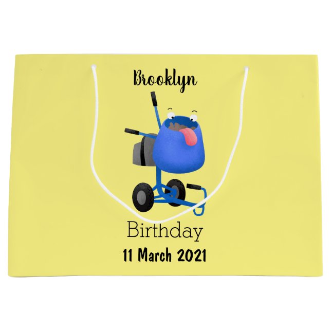 Funny blue cement mixer cartoon illustration large gift bag (Front)