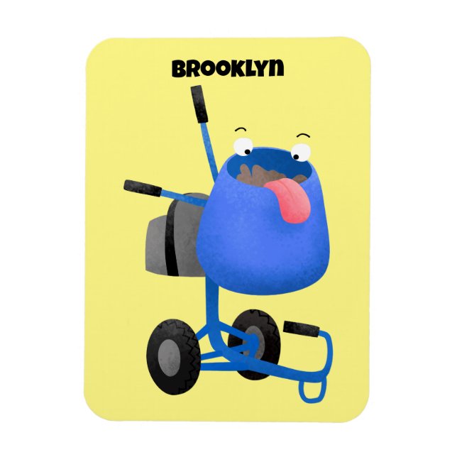Funny blue cement mixer cartoon illustration magnet (Vertical)