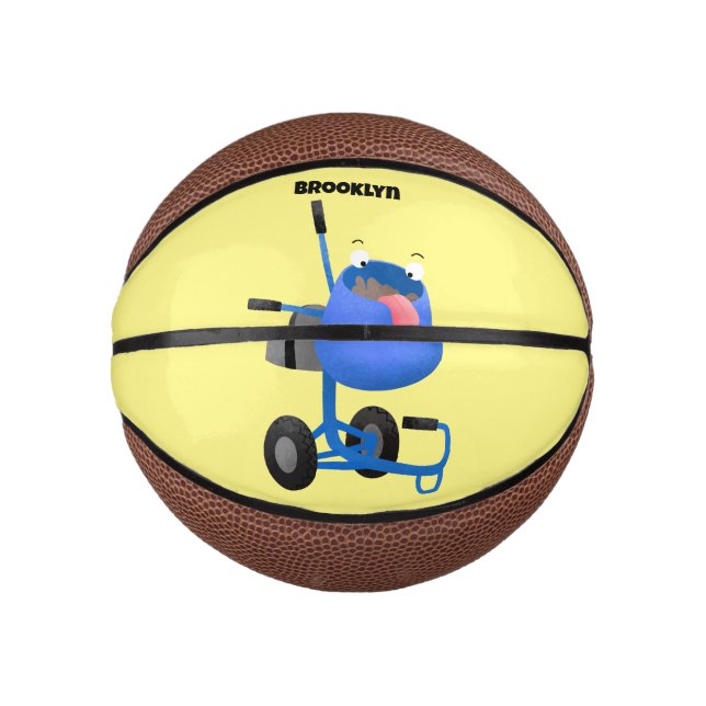 Funny blue cement mixer cartoon illustration mini basketball (Front)