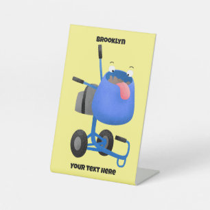 Funny blue cement mixer cartoon illustration pedestal sign