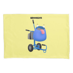 Funny blue cement mixer cartoon illustration pillowcase