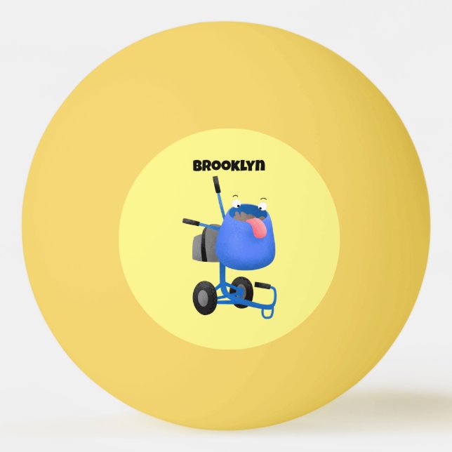 Funny blue cement mixer cartoon illustration ping pong ball (Front)