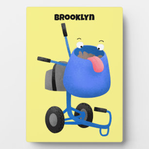 Funny blue cement mixer cartoon illustration plaque