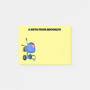 Funny blue cement mixer cartoon illustration  post-it notes