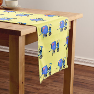 Funny blue cement mixer cartoon illustration short table runner