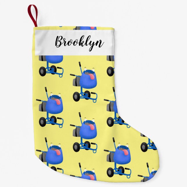 Funny blue cement mixer cartoon illustration small christmas stocking (Front)