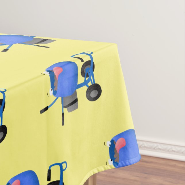 Funny blue cement mixer cartoon illustration tablecloth (In Situ)
