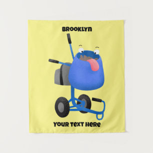 Funny blue cement mixer cartoon illustration tapestry