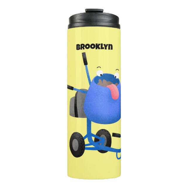 Funny blue cement mixer cartoon illustration  thermal tumbler (Front)