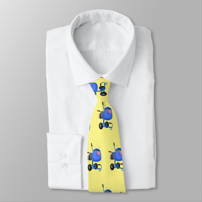 Funny blue cement mixer cartoon illustration tie (Tied)