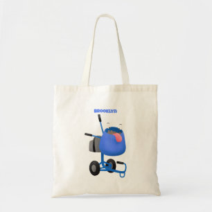 Funny blue cement mixer cartoon illustration tote bag