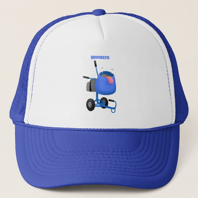 Funny blue cement mixer cartoon illustration trucker hat (Front)