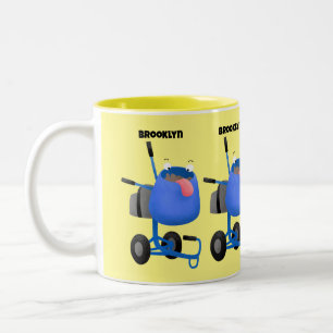 Funny blue cement mixer cartoon illustration Two-Tone coffee mug