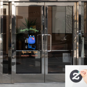 Funny blue cement mixer cartoon illustration window cling