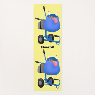 Funny blue cement mixer cartoon illustration yoga mat