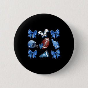 Funny Blue Cheer Football Game Day Coquette Bow To 6 Cm Round Badge