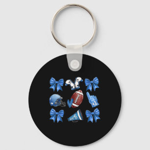 Funny Blue Cheer Football Game Day Coquette Bow To Key Ring