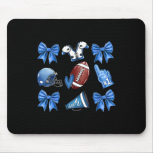 Funny Blue Cheer Football Game Day Coquette Bow To Mouse Mat