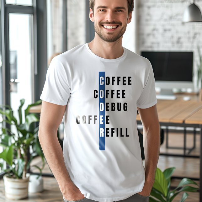 Funny Blue Computer Programmer Coffee Debug Refill T-Shirt (Creator Uploaded)