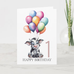 FUNNY Blue Cow 1st Birthday Card