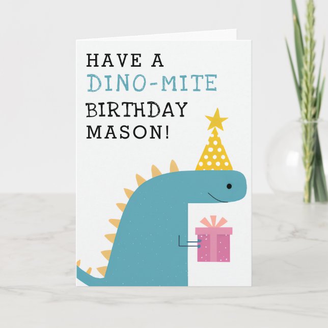 Funny Blue Dinosaur Birthday Card (Front)