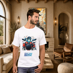 Funny Blue Drummer Character Music Illustration T-Shirt