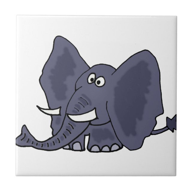Funny Blue Elephant Cartoon Tile (Front)