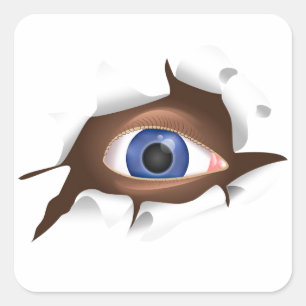Funny Blue Eye Staring From Inside a Ripped Page Square Sticker