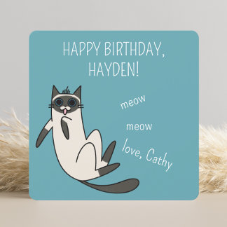Funny Blue Eyes Siamese Cat Birthday Card