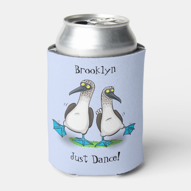 Funny blue footed boobies birds dancing cartoon can cooler (Can Front)